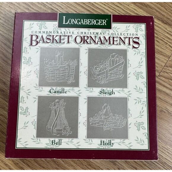 Longaberger Pewter Basket Ornaments 1981 1982 1983 1984 Set of 4 in Box - Picture 1 of 14